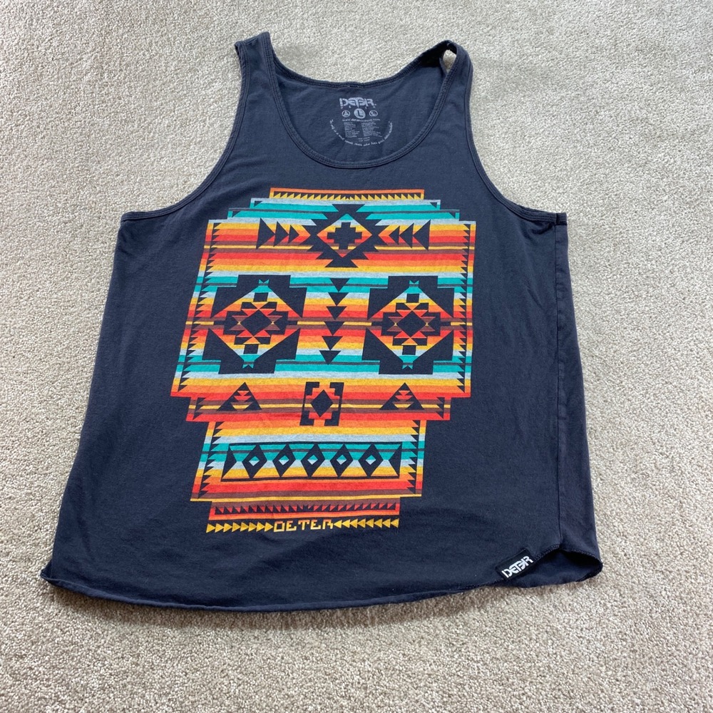 Deter Tank Top Mens Large Gray Aztec‎ Geometric Graphic Cotton Sleeveless
